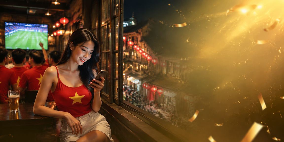 Người dùng Hà Nội dùng app casino dưới ánh đèn lồng truyền thống về đêm